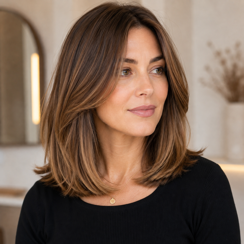 Shoulder-length haircut with a full perimeter and minimal strategic layering