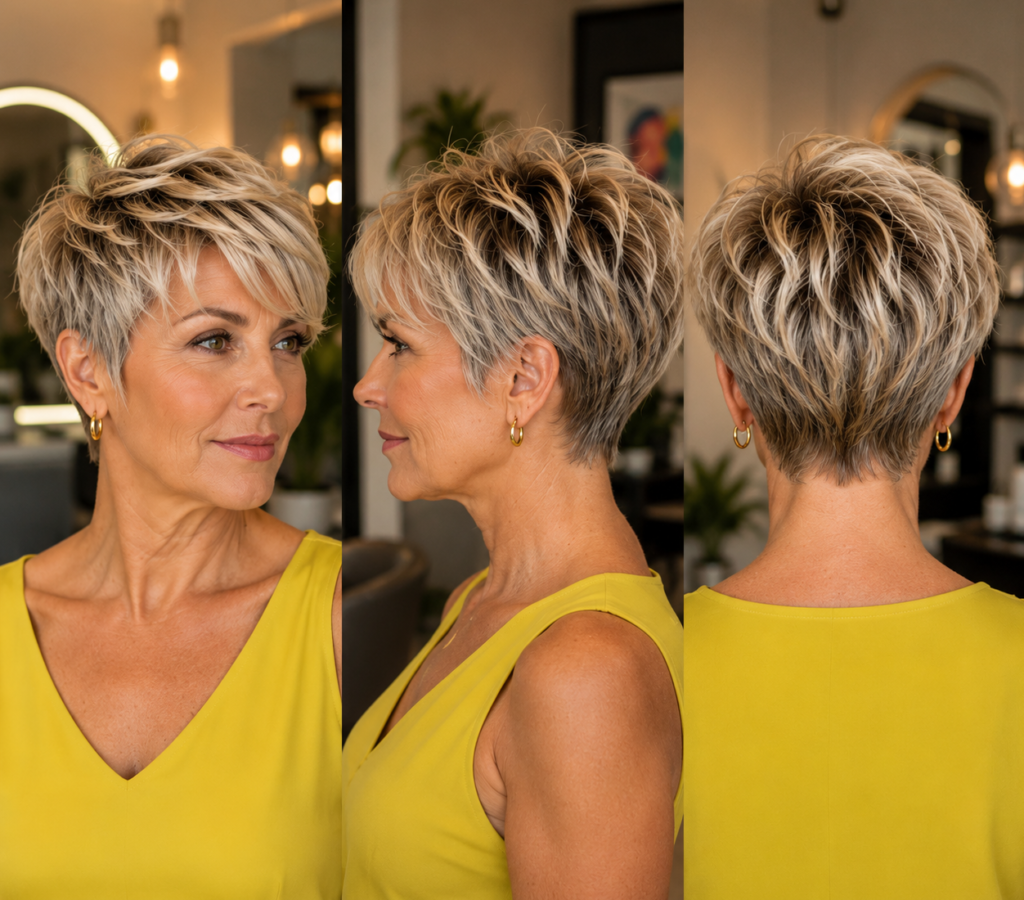 Pixie bob with crown volume for fine mature hair