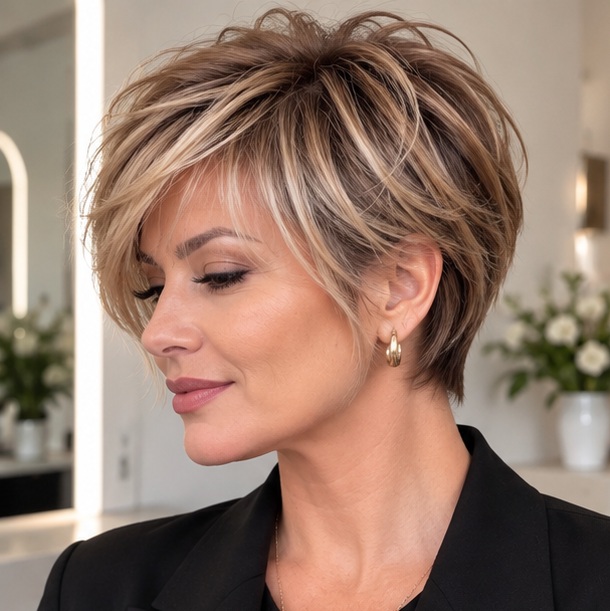 Textured bixie haircut for fine hair over 50