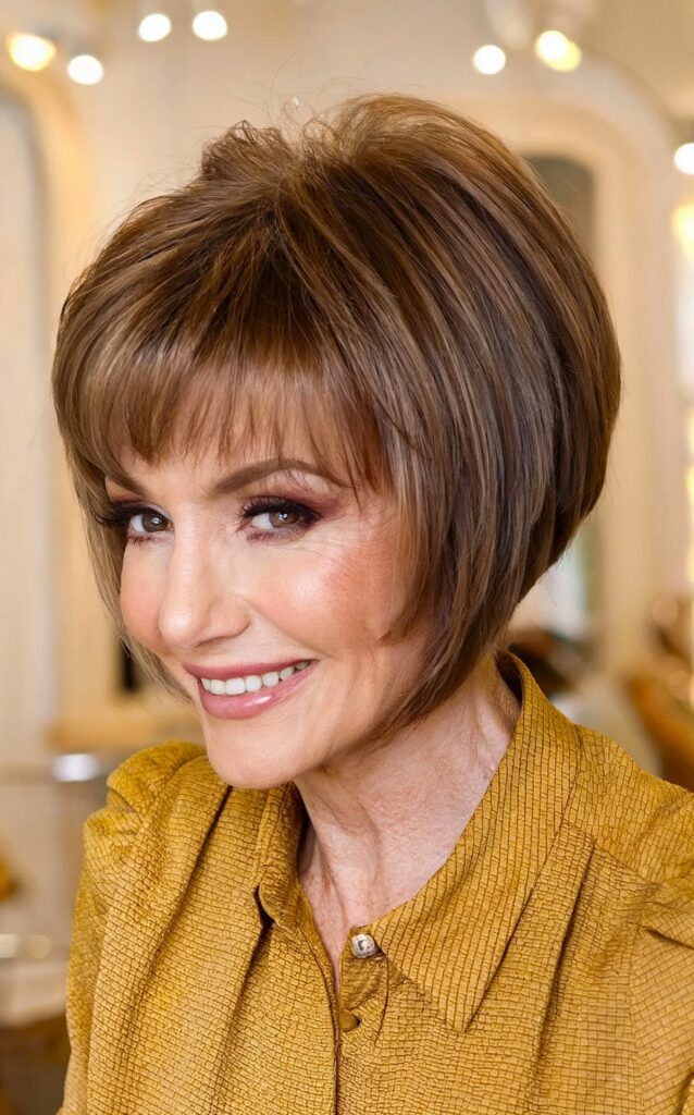 Stacked pixie bob for woman over 50 with fine hair
