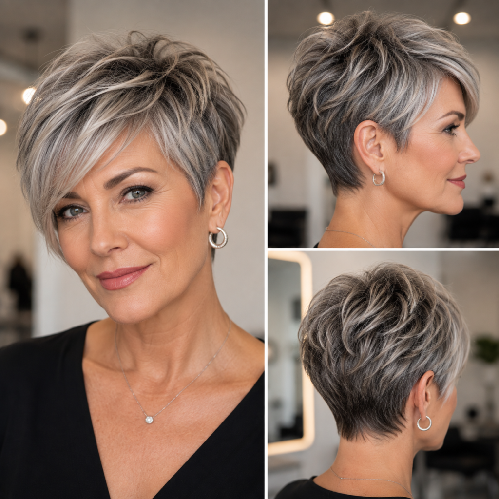 Pixie bob with side bangs for woman over 50