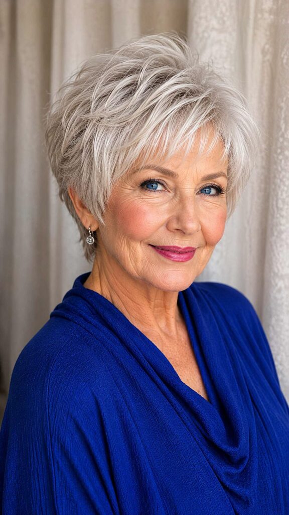Sleek pixie bob for straight mature hair