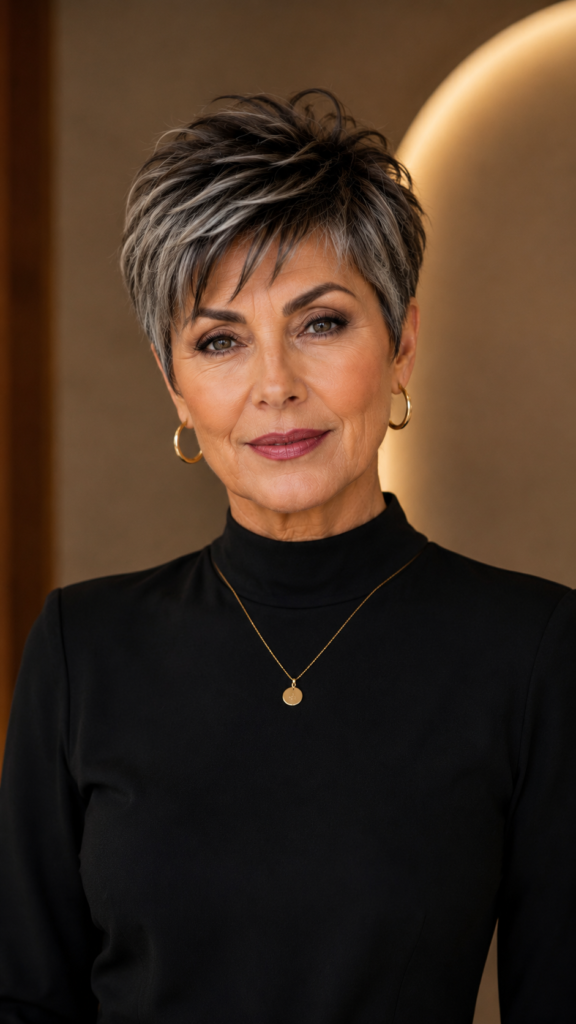 Soft pixie haircut with wispy fringe and delicate textured layers