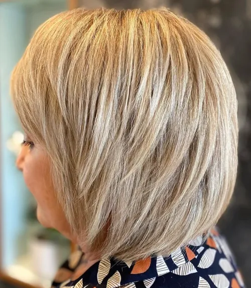 Modern A-line bob haircut for mature fine hair