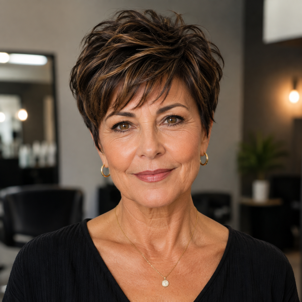 Soft textured pixie haircut for fine hair over 50
