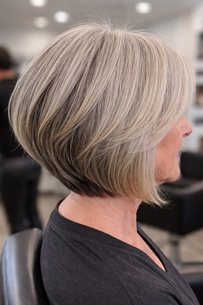 Soft stacked bob with subtle graduation for fuller-looking straight hair