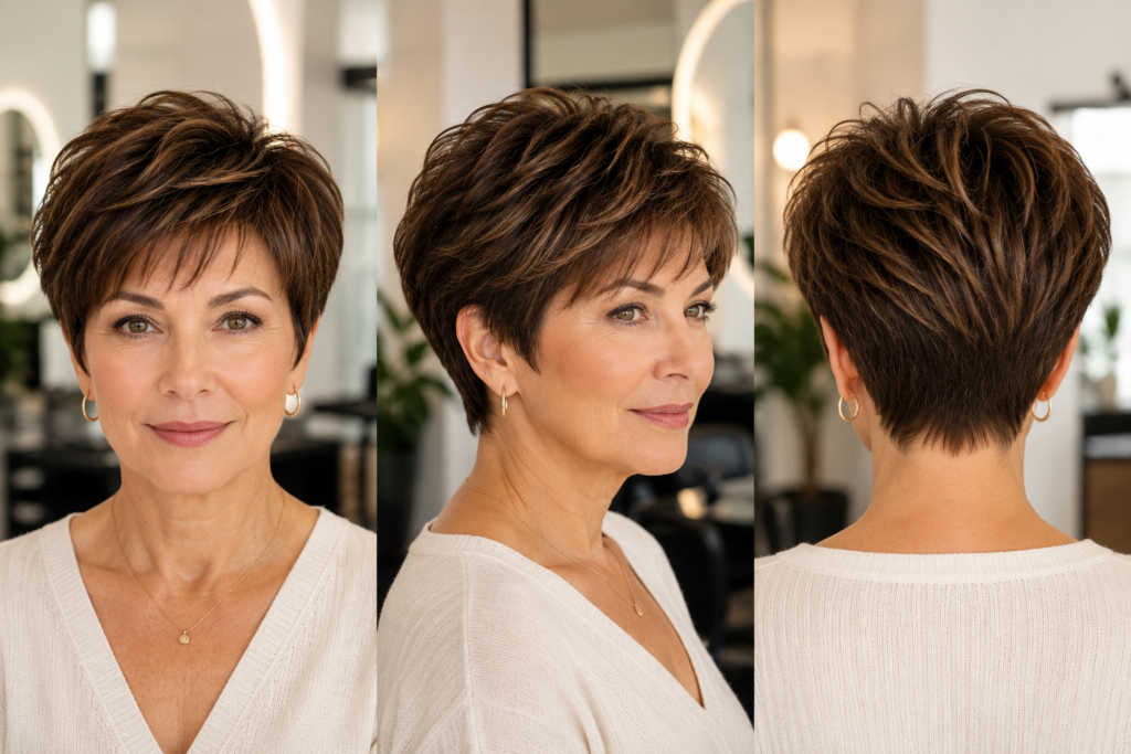 Layered haircut from the back showing balanced crown volume and natural movement