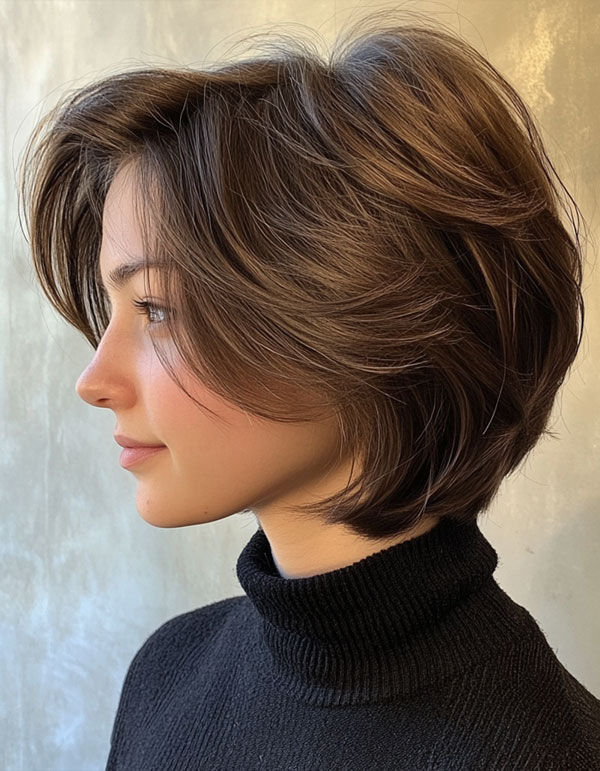 Soft bixie haircut with airy layers and a flattering face-framing shape