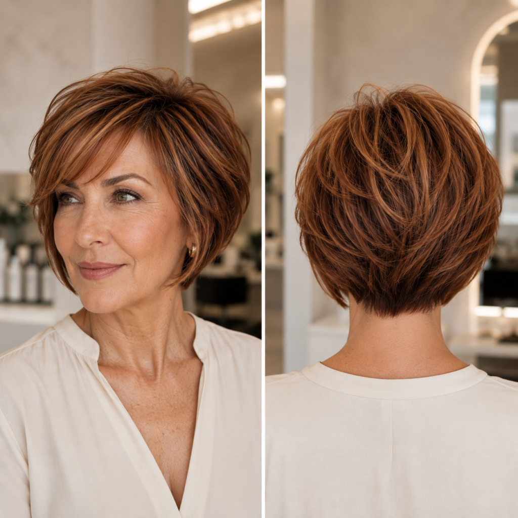 Rounded bob haircut from the back with a smooth curved silhouette and clean ends