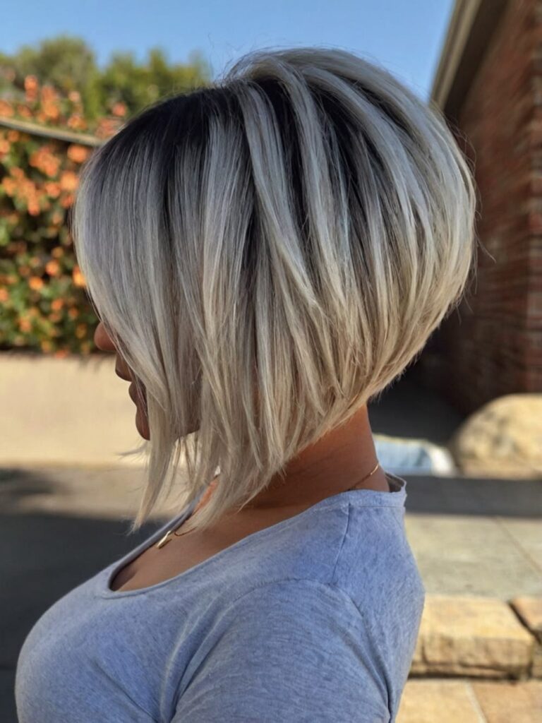 Modern swing bob with a subtle angled shape for straight hair lacking volume