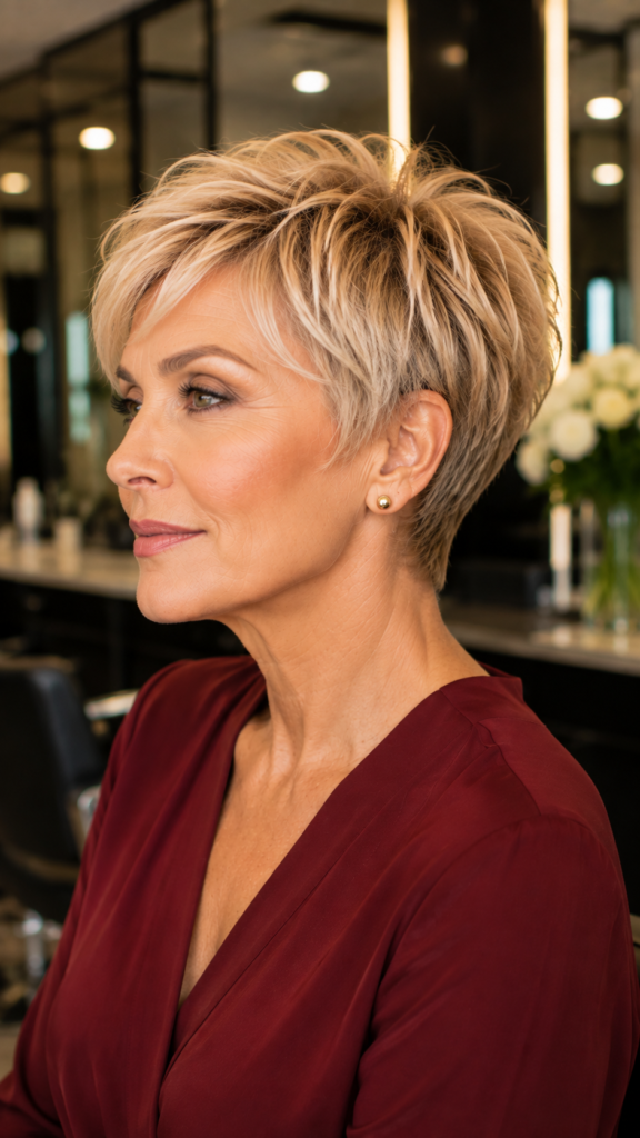 Soft layered pixie bob for woman over 50