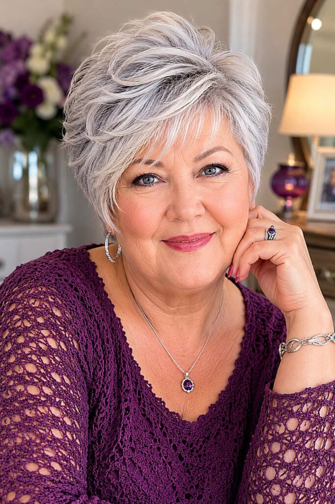 Longer pixie bob for woman over 50 with fine hair