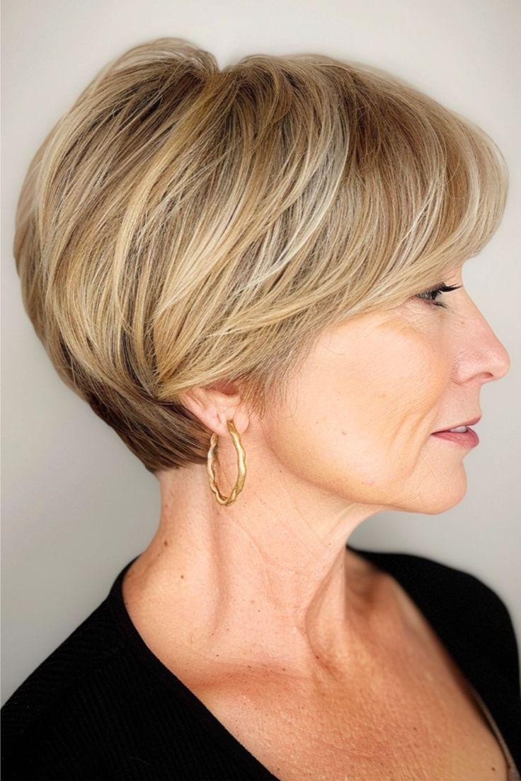 Feminine rounded bixie with light movement and soft volume