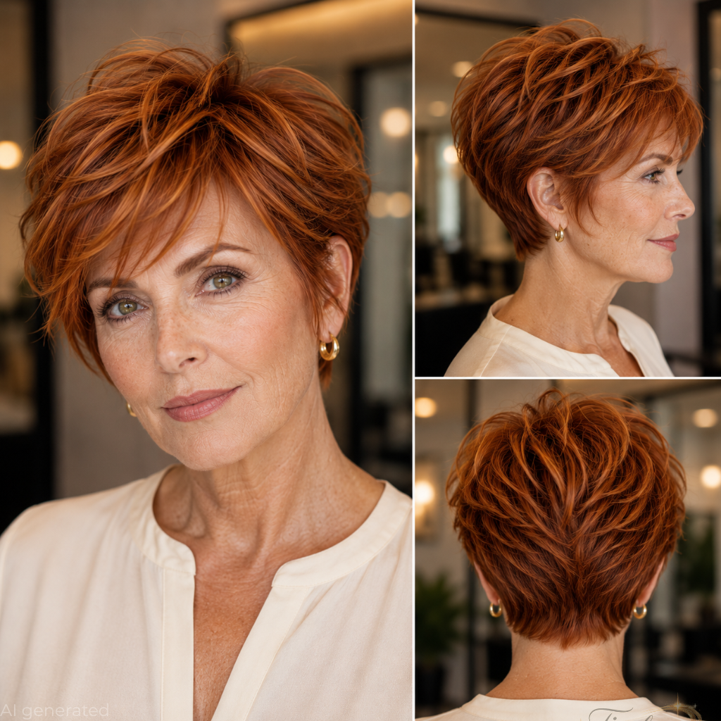 Soft curly pixie haircut with natural texture and face-framing curl