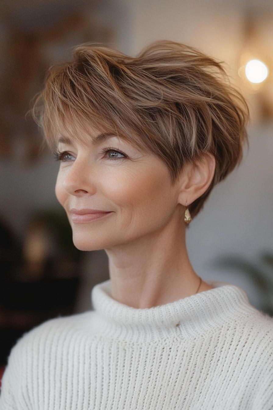 Soft feathered crop with crown volume for fine hair