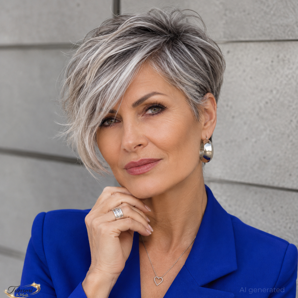 Feathered crop with crown volume for fine hair over 50
