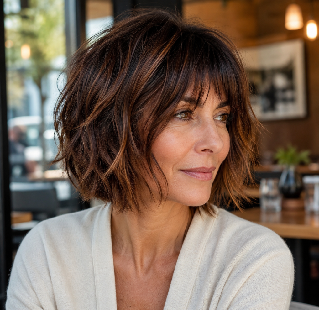 Strong haircut perimeter designed to maintain shape as the hair grows