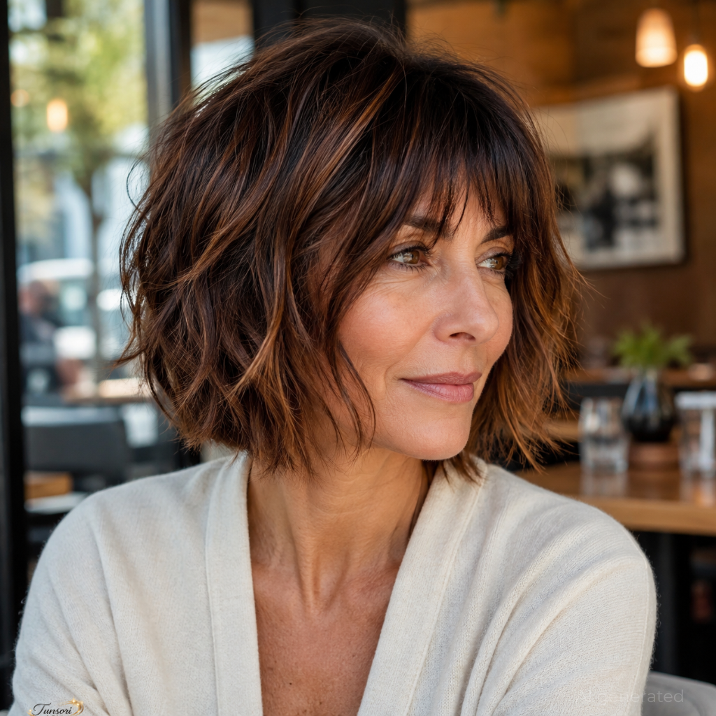 Soft shag haircut with relaxed layers designed to enhance natural texture