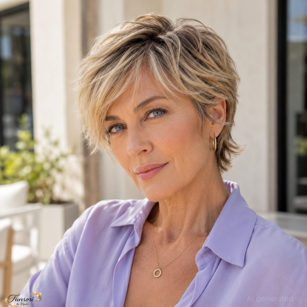 Airy bixie haircut for fine hair over 50