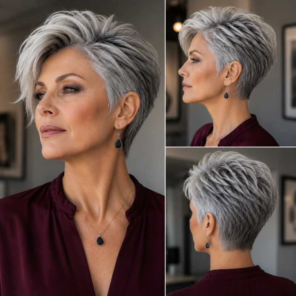Short shaggy crop with airy crown texture and soft pieces framing the cheeks and jawline