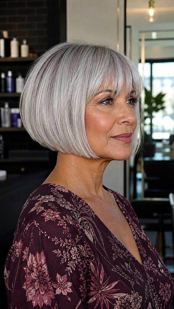 Jaw-length contour haircut with soft face-framing pieces that define the jawline and flatter facial features