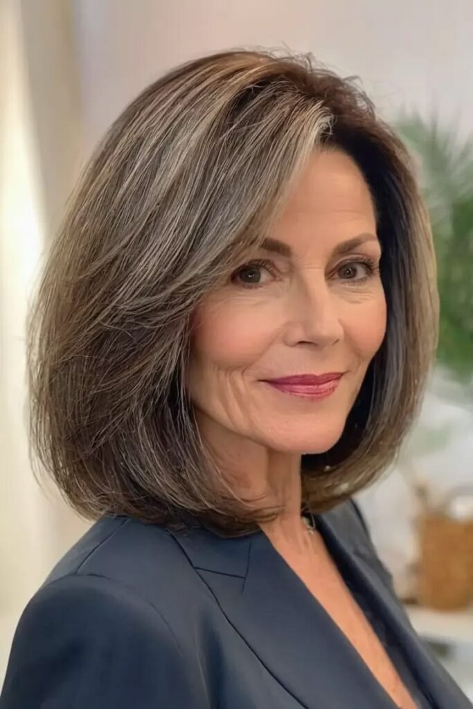 Sculpted midi haircut for a woman over 50 with a polished modern shape