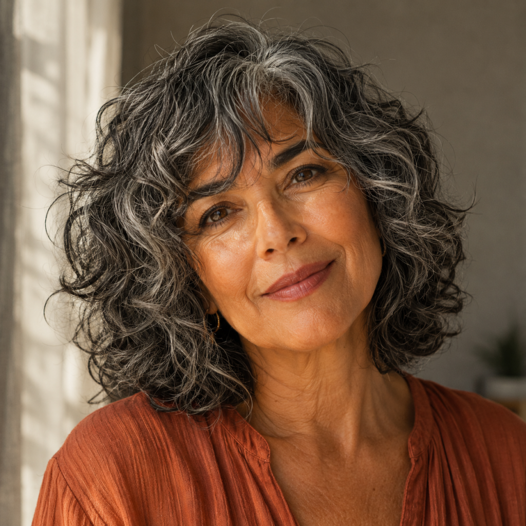Curly bob haircut shaped to enhance natural curls with minimal styling