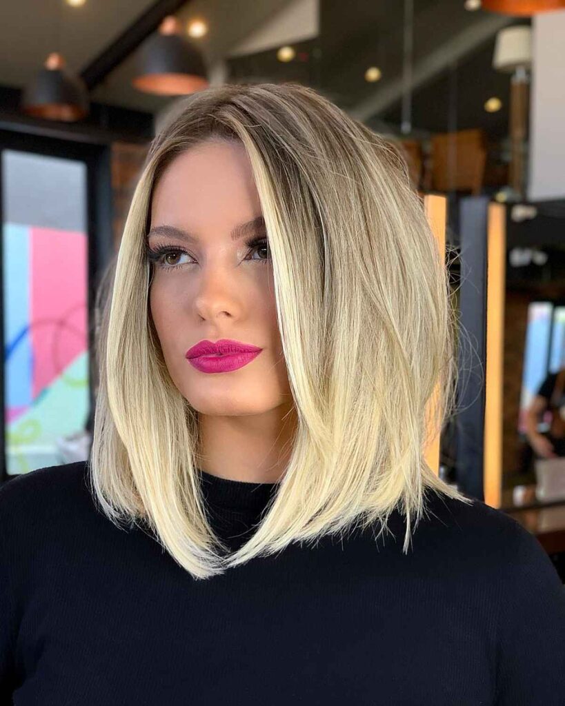 Low-maintenance collarbone lob with subtle face-framing layers