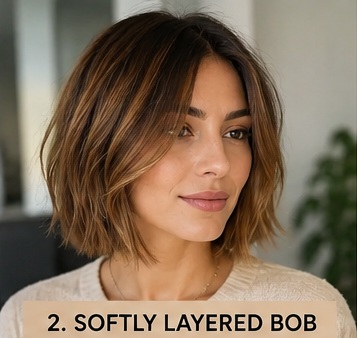 Softly layered bob for fine hair with natural movement and volume