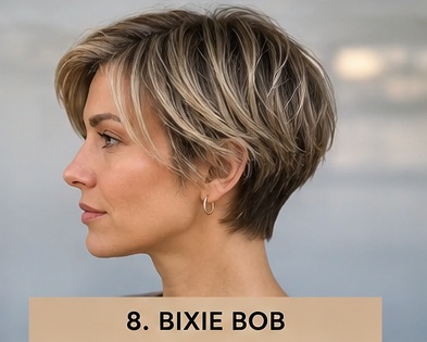 Bixie bob for fine hair with soft layers and volume through the crown