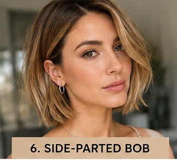 Side-parted bob for fine hair with natural root lift and volume