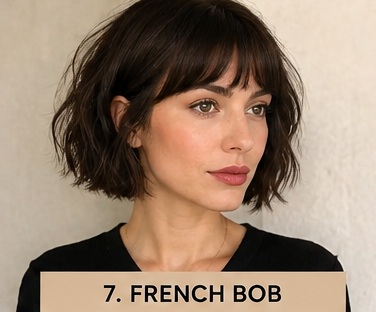 French bob haircut for fine hair with a short chic shape and soft bangs