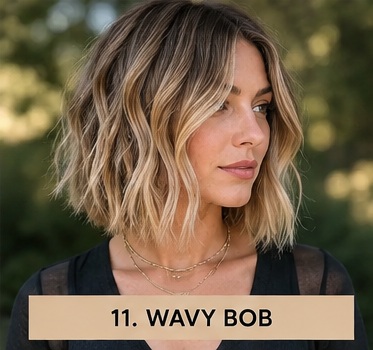 Wavy bob haircut for fine hair with soft texture and fuller-looking volume