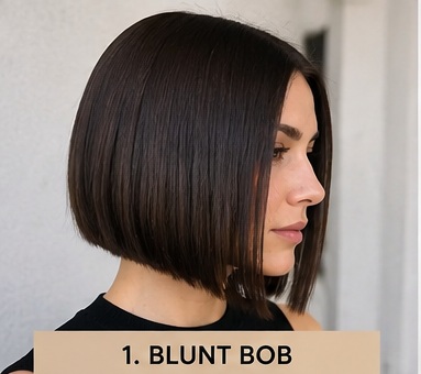 Blunt bob haircut for fine hair with a strong, fuller-looking perimeter