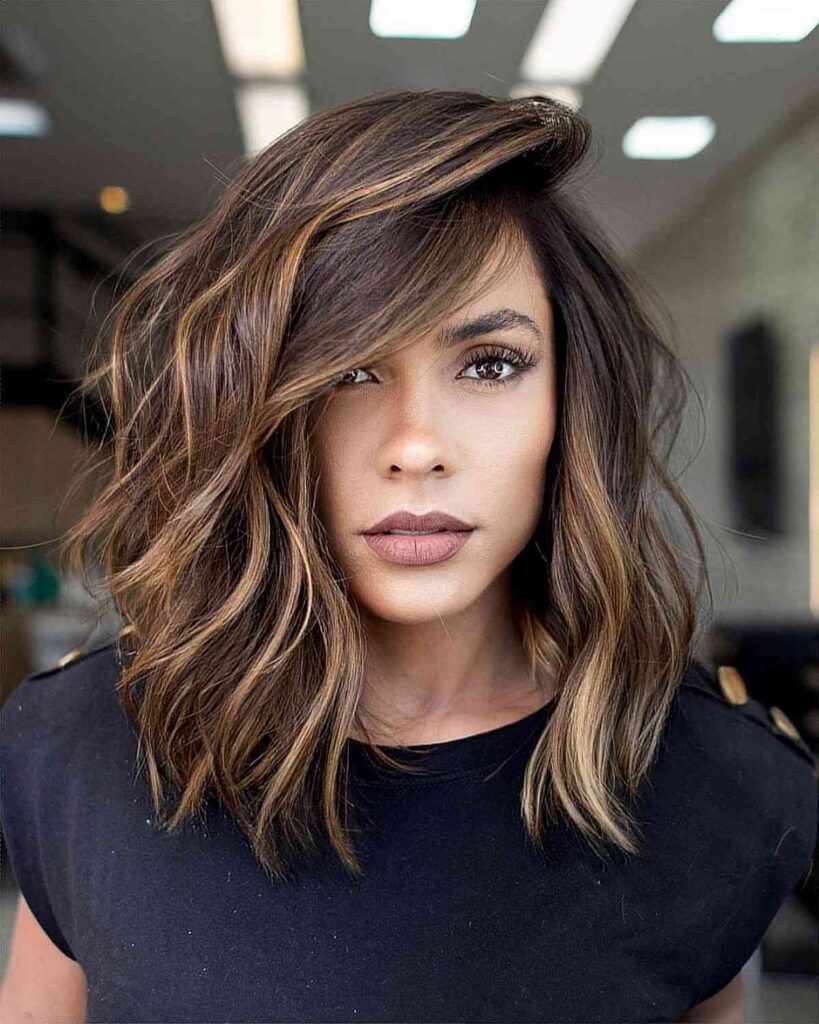 Effortless layered lob for naturally wavy hair with soft movement