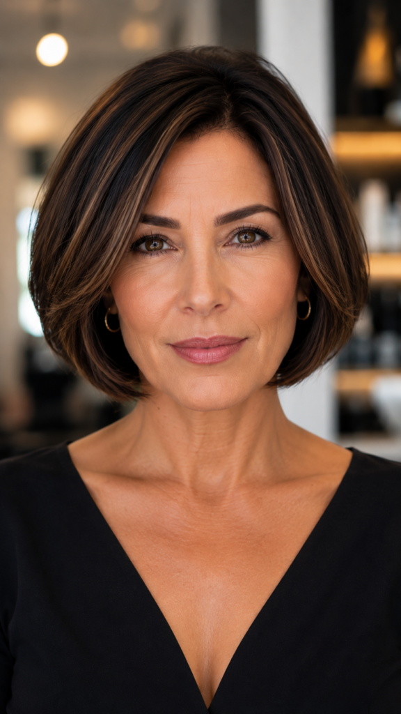 Soft blunt bob haircut with a full perimeter for an