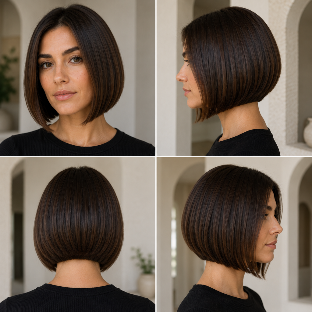 Box bob with subtle graduation adding fullness and shape to straight flat hair