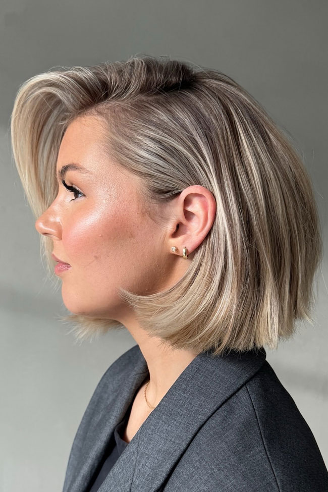 Side-parted bob for thin hair with natural root lift and fuller-looking ends