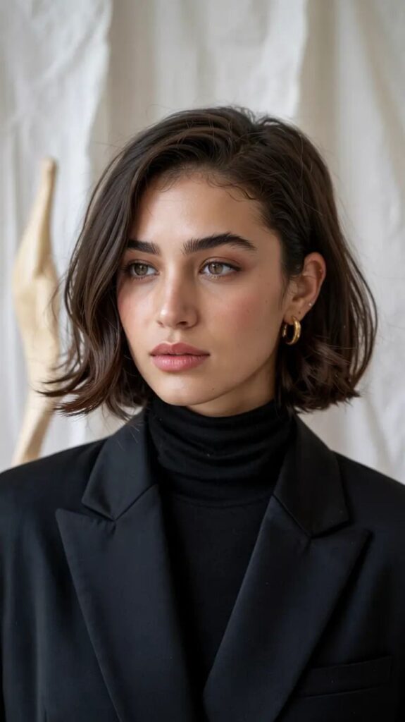 Italian bob with a full shape, soft movement, and naturally voluminous ends