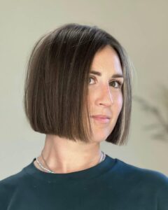 Chin-length blunt bob with full ends for fine hair