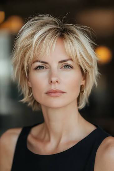 Tousled pixie bob hairstyle for fine hair over 50