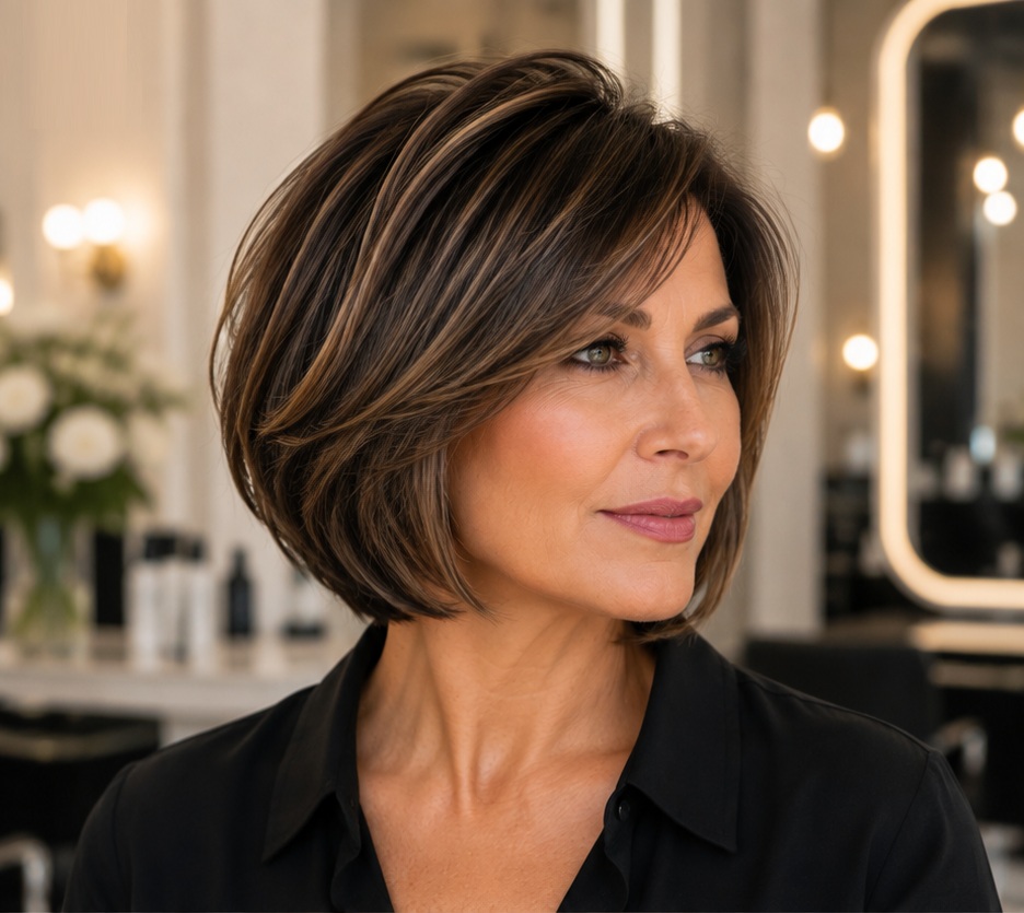 Short blunt bob haircut for women over 50 with fine hair