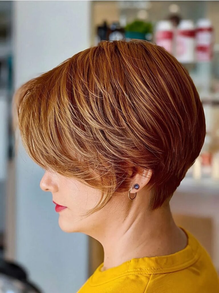 Ear-length pixie bob haircut for woman over 50