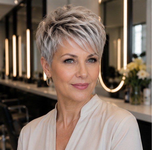 Soft layered pixie bob for fine hair over 50