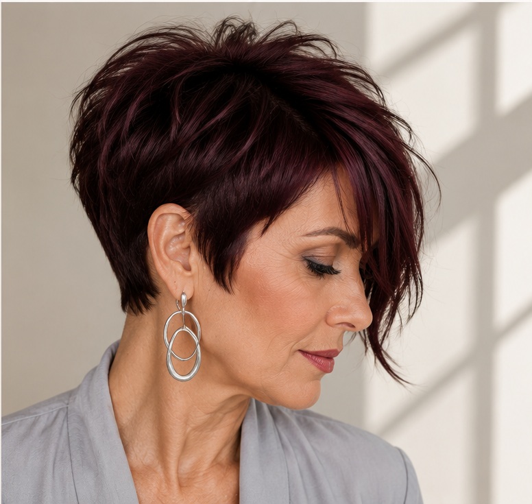 Long feathered pixie with soft layers and movement around the face