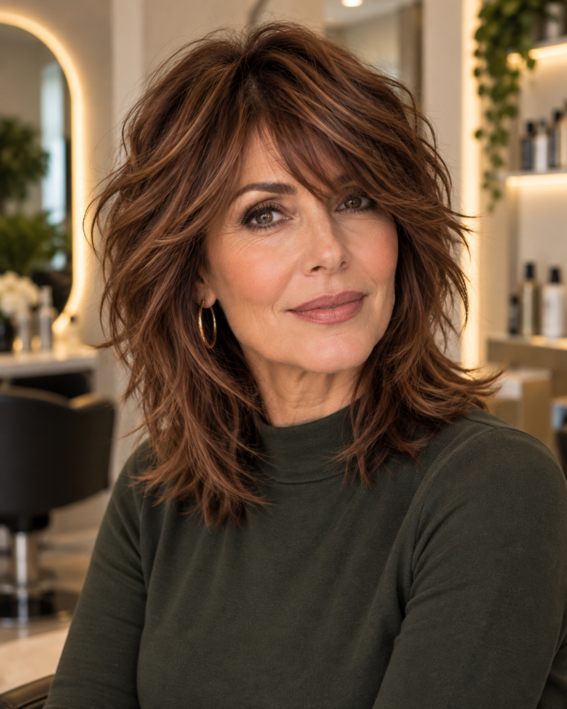 Soft shag for fine hair over 50 with textured layers and a strong full-looking perimeter