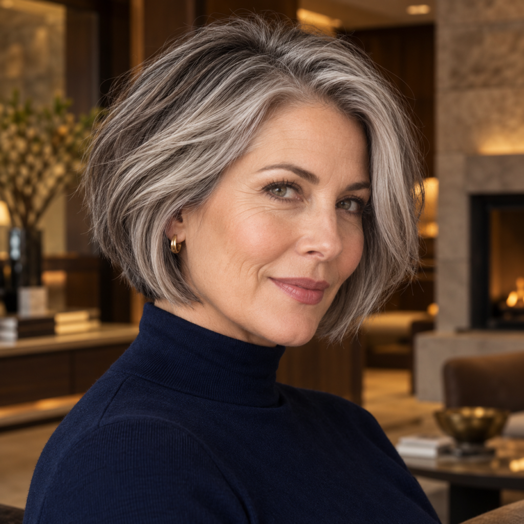 Short layered bob for fine hair with airy crown volume