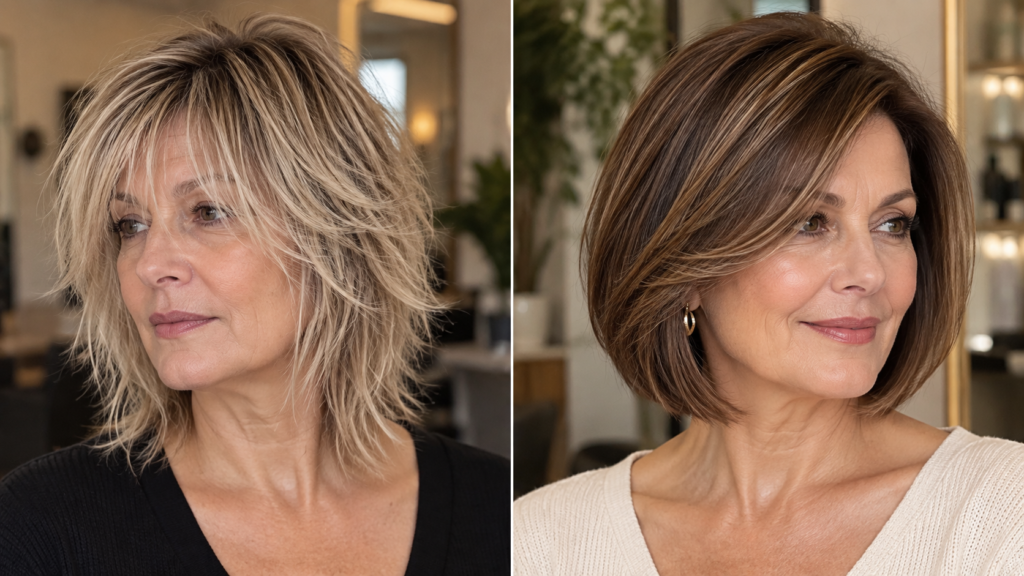 Fine hair with too many layers compared with a bob with a stronger perimeter