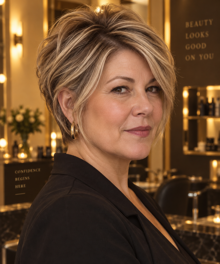 Soft bixie haircut with height through the crown