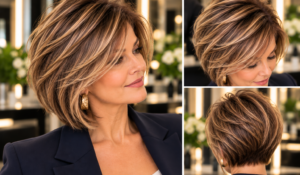 Haircut for fine hair over 50 showing strategic layers, crown volume and a fuller perimeter
